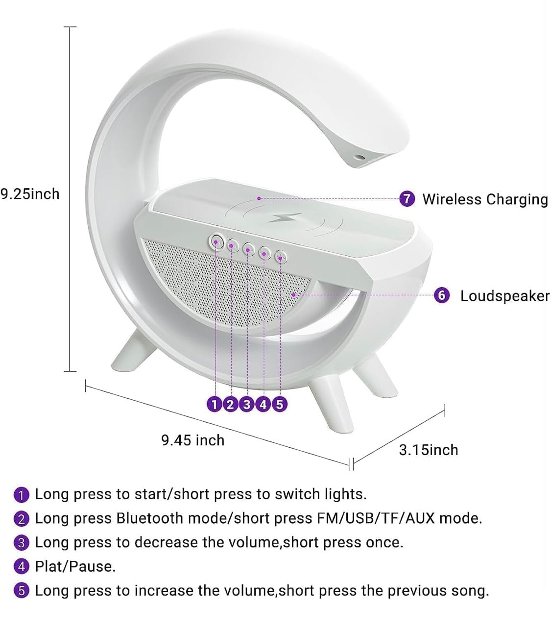 3 IN 1 MULTIFUNCTION G SHAPE LED BLUTOOTH SPEAKER WITH WIRELESD FAST CHARGER