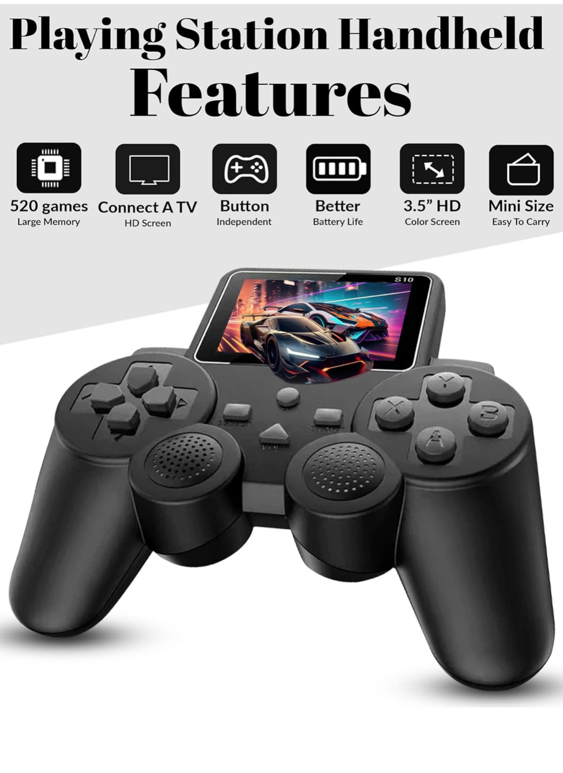 DXP S10 Handheld Game Console for Kids 520 Retro Video Games Classic Rechargeable Console with TV Support Kids Video Game Set Pocket Gamer Experience Includes Mario Game