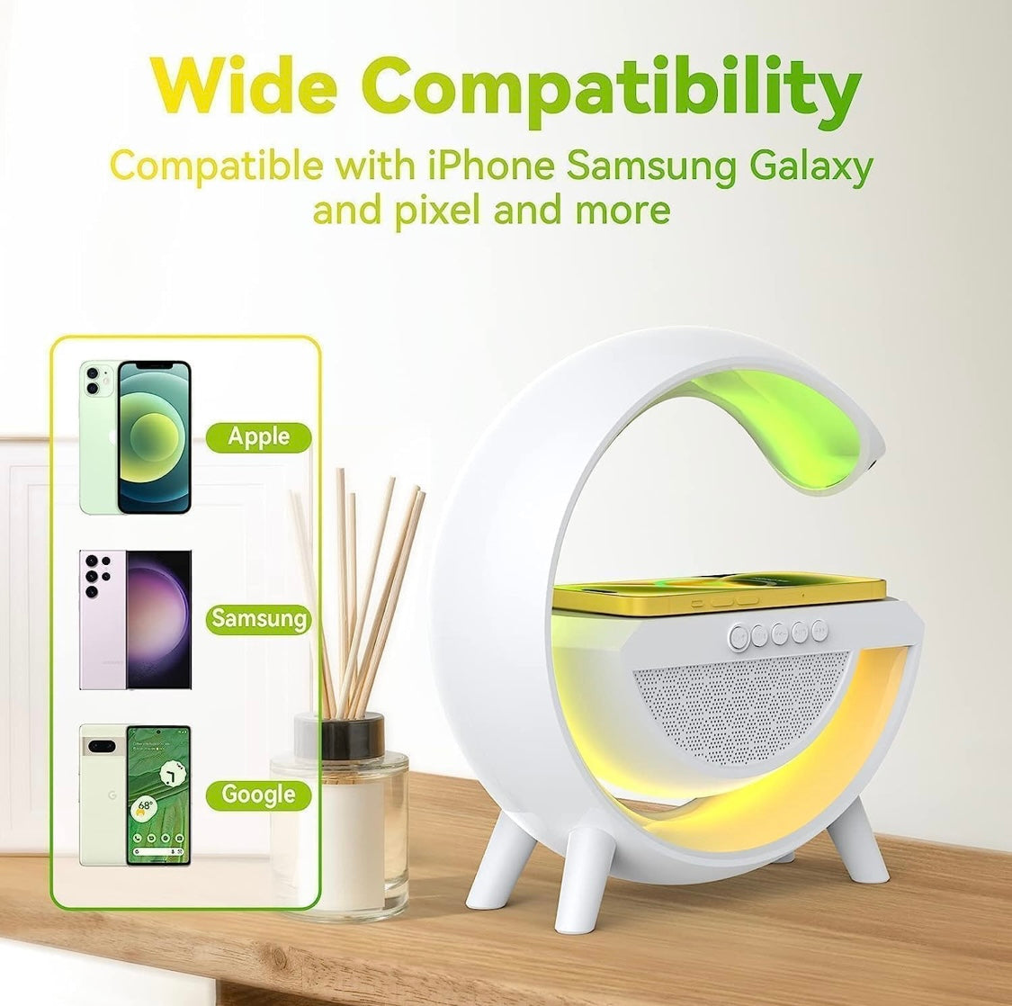 3 IN 1 MULTIFUNCTION G SHAPE LED BLUTOOTH SPEAKER WITH WIRELESD FAST CHARGER